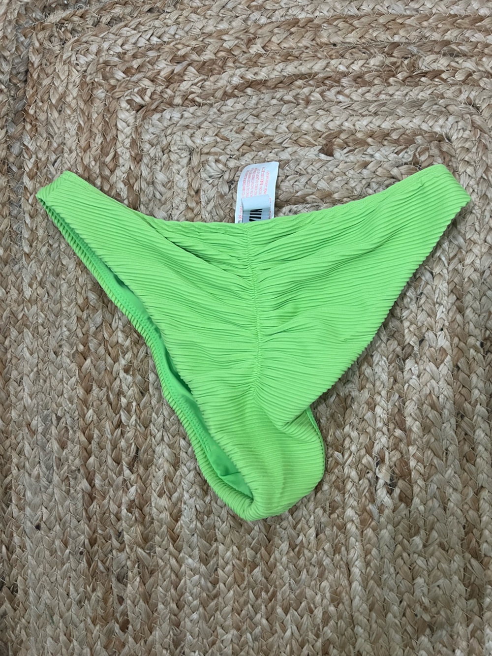 Neon Green Ribbed high waisted Bikini Bottom with butt scrunch detail NWOT